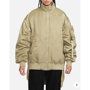Nike NSW Therma Fit Oversized Bomber Puffer Jacket Quilted Satin Olive WOMEN S M